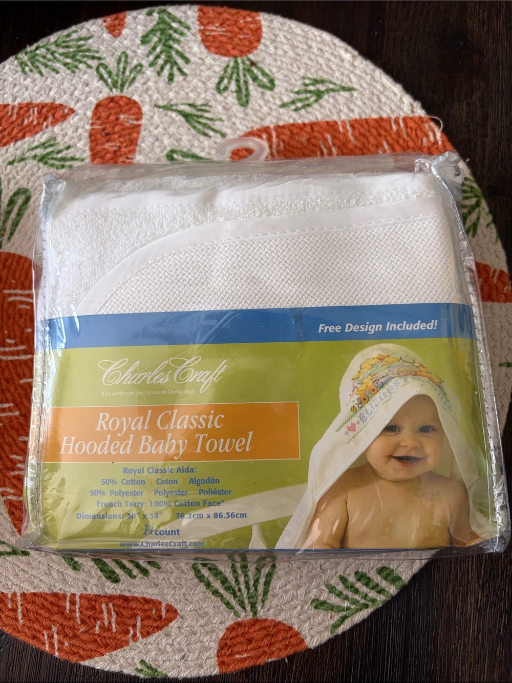 Charles Craft Royal hooded baby towel Aida Cross Stitch Needlepoint Vintage